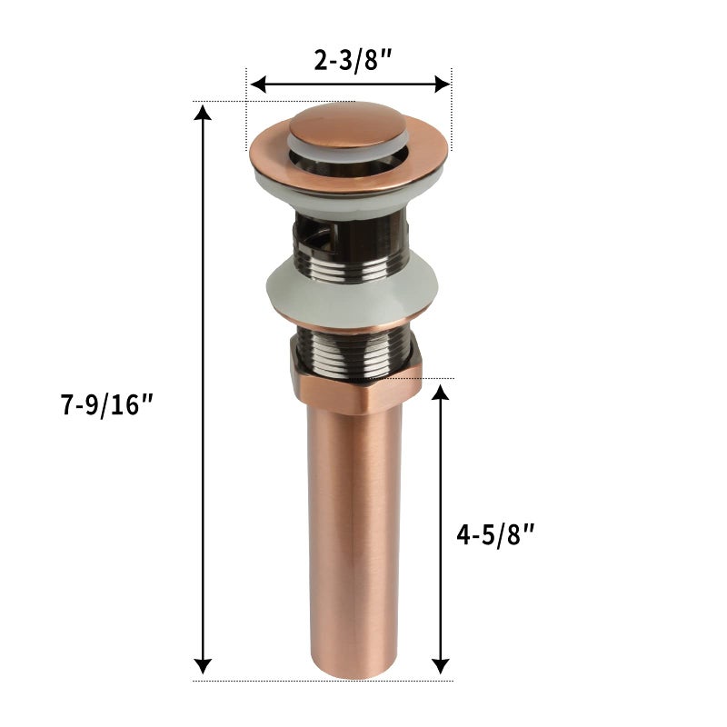 Akicon Copper Push Button Bathroom Sink Drain Stop & Pop up Lavatory Stopper with Overflow Bathroom Basin - Image 2